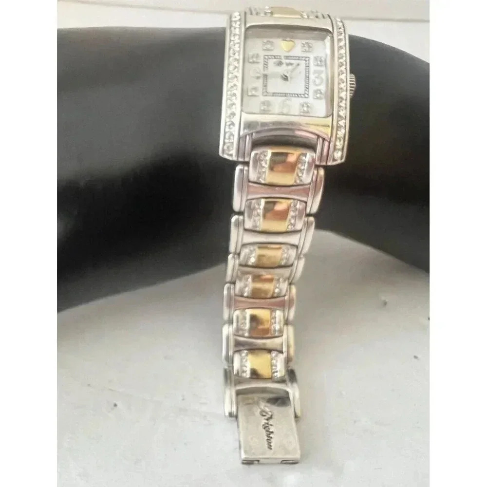 BRIGHTON TURIN TWO TONE WATCH WITH TIN AND ALL CLEAR STONES JEWELRY BAND STYLE